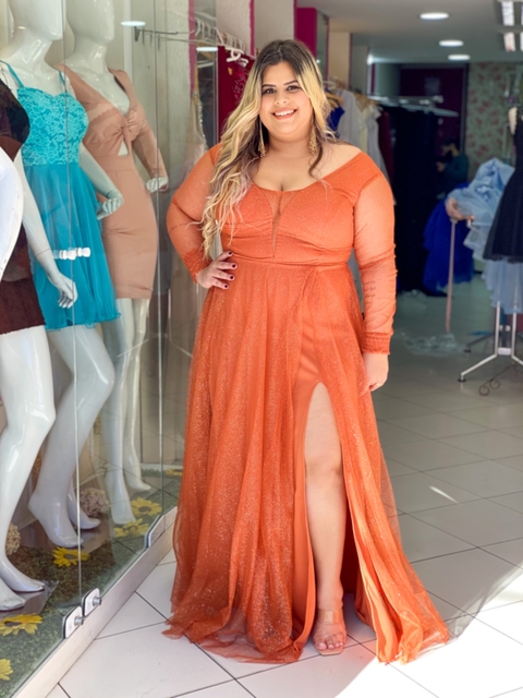 Vestido Carol Terracota Com Fenda