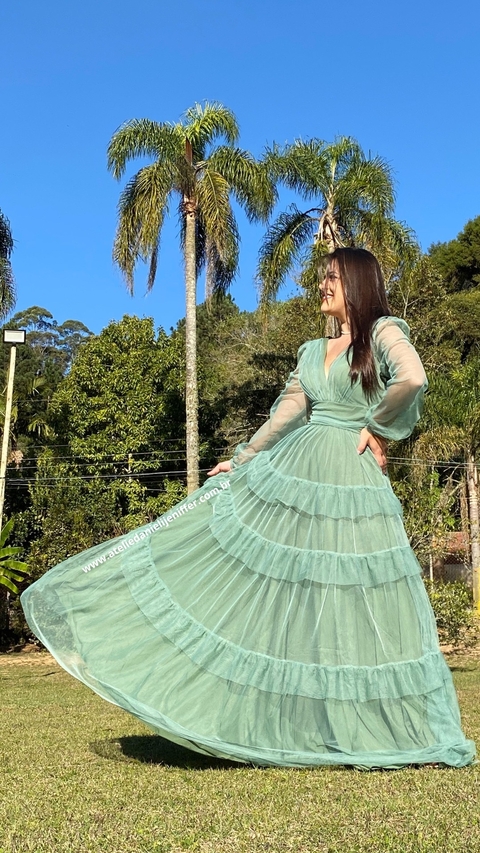 Vestido Três Marias Manga Longa Verde