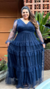 Vestido Longo Manga Longa Três María Azul Marinho Plus Size na internet