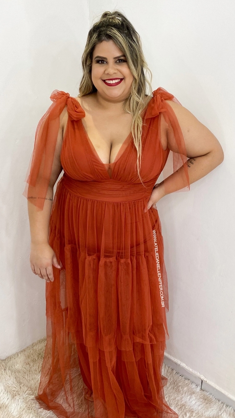 Vestido Longo Terracota Plus Size Leticia