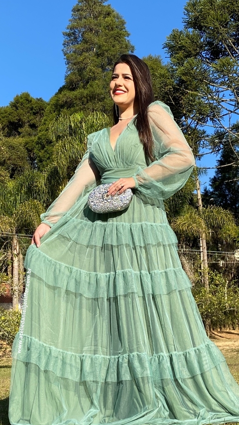 Vestido Três Marias Manga Longa Verde