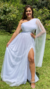 Vestido Longo branco Rafa com manga solta manga capa e fenda - ♡ Atelie Danieli Jeniffer |  Vestidos de Festa