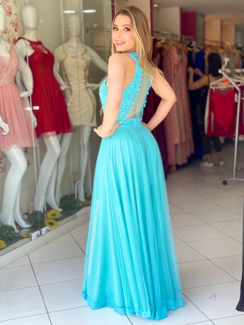 Vestido frozen com decote Azul tiffany