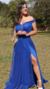 Vestido Longo Azul Royal Ombro A Ombro Com Fenda Isabelly na internet