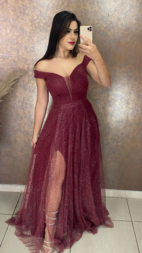 Vestido Longo Marsala Madrinha Formatura Casamento Isabelly no