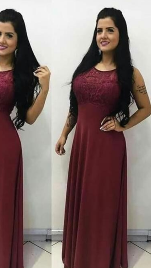 Vestido Longo Marsala Com Renda Ana