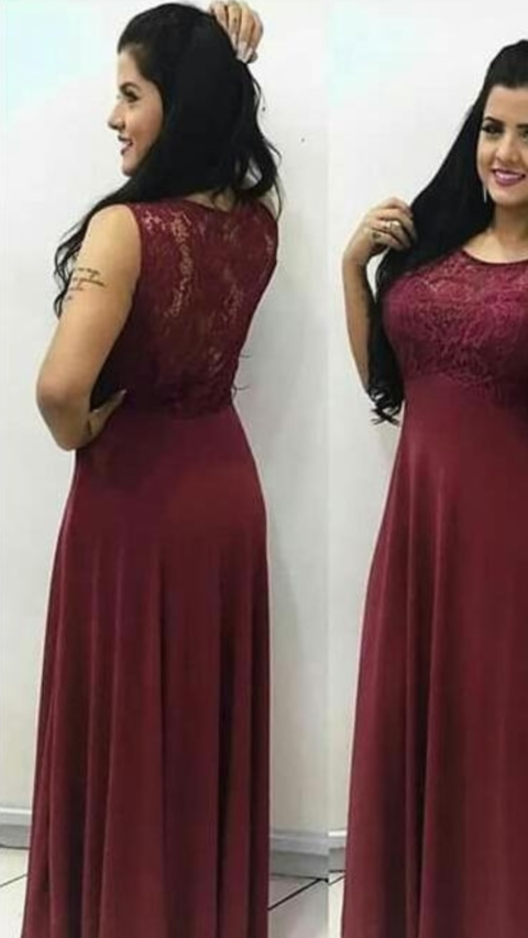 Vestido Longo Marsala Com Renda Ana