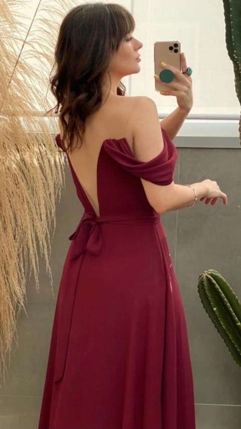 Vestido Marsala Ombro A Ombro Bella