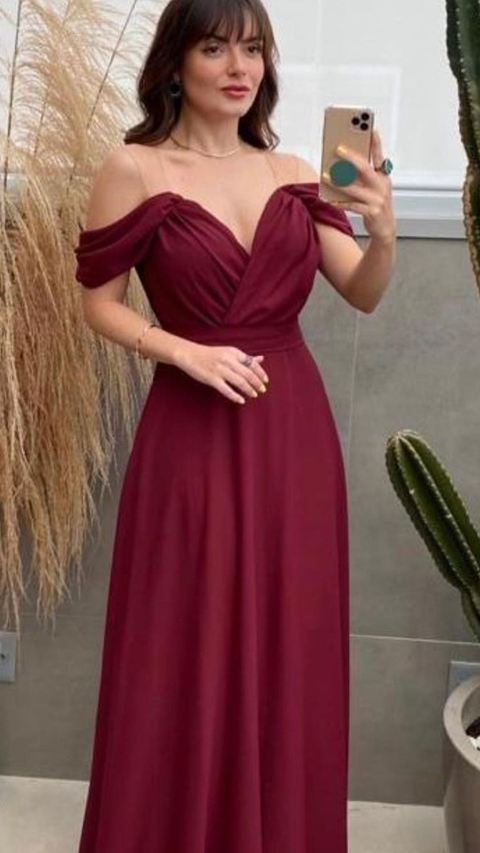 Vestido Marsala Ombro A Ombro Bella