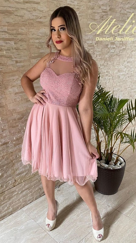 Vestido Curto Rose Elegante