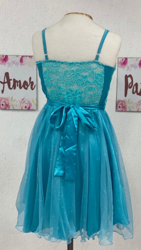 Vestido Curto De Alcinha Azul Tiffany Com Brilho