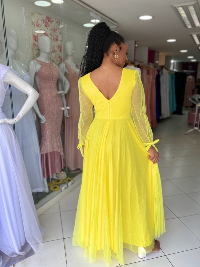 Vestido Longo Amarelo Manga Longa La o