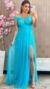 Vestido Longo Azul Tiffany Ombro A Ombro Com Fenda Isabelly - comprar online