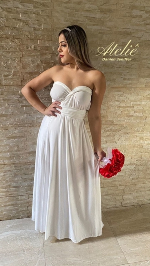 Vestido Noiva Civil Longo Multiformas Várias Amarrações Branco Noiva Noivado Pré Wedding Chá Revelação Chá De Bebê Batizado