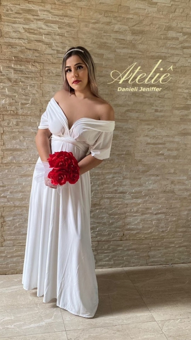 Vestido Noiva Civil Longo Multiformas Várias Amarrações Branco Noiva  Noivado Pré Wedding Chá Revelação Chá De Bebê Batizado