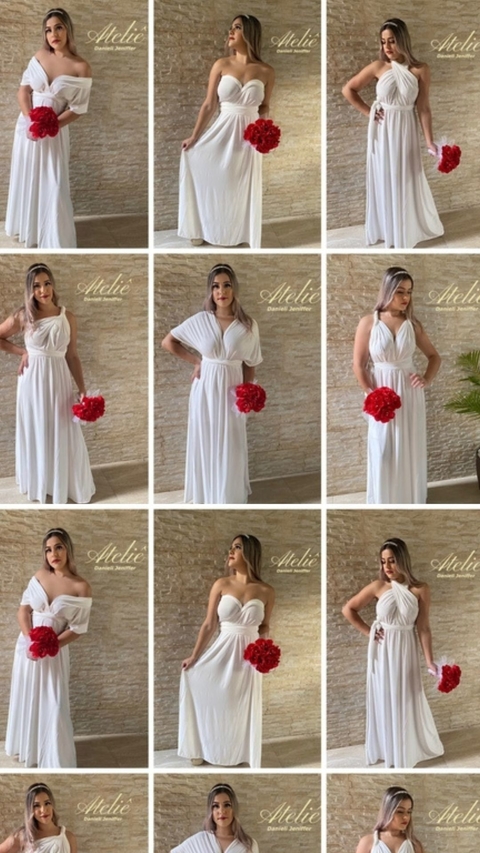 Vestido Noiva Civil Longo Multiformas Várias Amarrações Branco Noiva Noivado Pré Wedding Chá Revelação Chá De Bebê Batizado