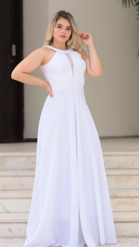 Vestido Branco Nicole Com Decote