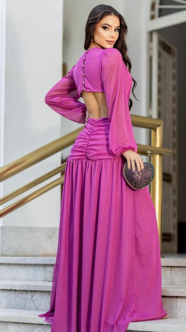 Vestido longo cheap rosa fucsia