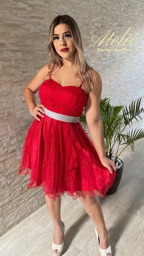 Vestido Curto De Alcinha Vermelho Com Brilho