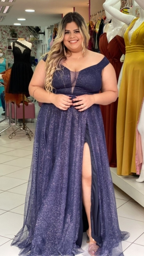 Vestido Longo Ombro A Ombro Azul Marinho Isabelly