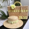 kit bolsa amarelo bebe + chapéu palha natural