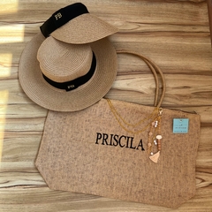 kit bolsa de praia + chapéu + viseira personalizados caramelo