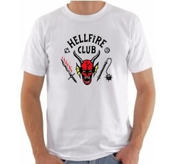 Camiseta branca hellfire club série stranger things - Bunnymoon Store