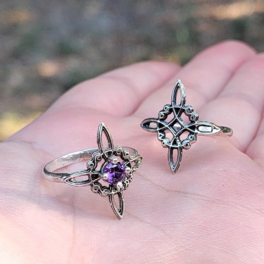 Anillo Cintillo Nudo de Bruja en Plata 925 con Zirconia C bica