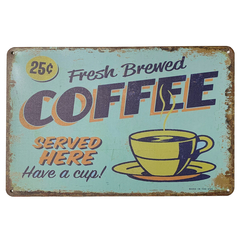 Placa de Metal Fresh Brewed Coffee Retrô Vintage - comprar online