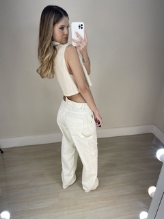 Imagem do CALÇA SARJA WIDE LEG FEMININA CINTURA ALTA CARPINTEIRO OFF WHITE