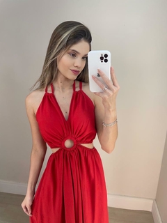 Vestido Feminino Longo com Detalhe de Amarração nas Costas na internet