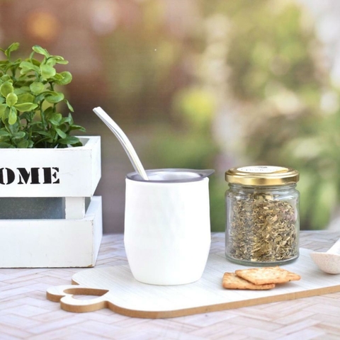 Mate antiderrame BLANCO con tapa cebadora y bombilla