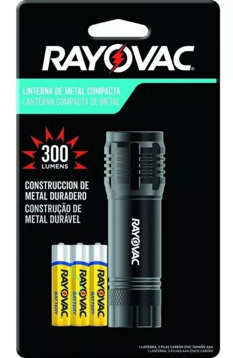 Linterna Metalica Rayovac Mini 300 Lm Incluye 3 Pilas AAA