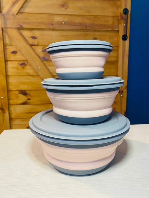 Tupper Bowl Plegable de Silicona x 3 Unidades rosa