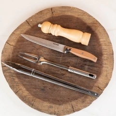 Set De Asado Cocina Pimentero + Tenedor + Cuchillo 33 CM+ Pinza
