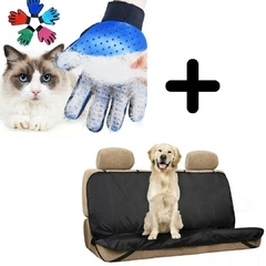 GUANTE TRUE TOUCH QUITA PELO MASCOTA + Funda Auto Cubre Asiento Impermeable Mascotas