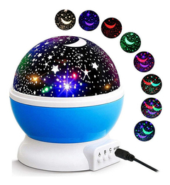 Lampara Velador Proyector Estrellas Gira Pilas Usb Luna Luz - comprar online