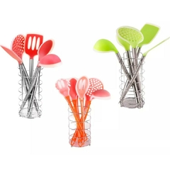 Set Utensilios De Cocina Silicona Con Soporte Y Estuche X 5 - comprar online