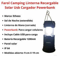 Farol Portatil Recargable Solar + Entrada Usb en internet