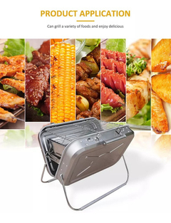 Parrilla Portátil Plegable Con Pie Acero Inox. Camping Doble - tienda online