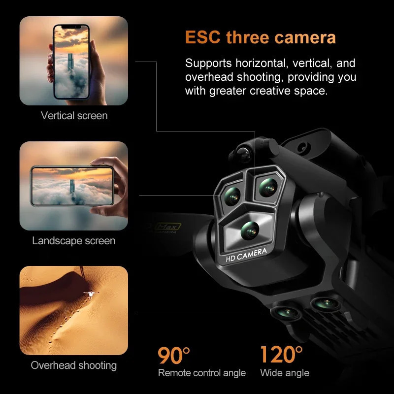 K10 max drone de fibra carbono 8k hd tres cameras profissional