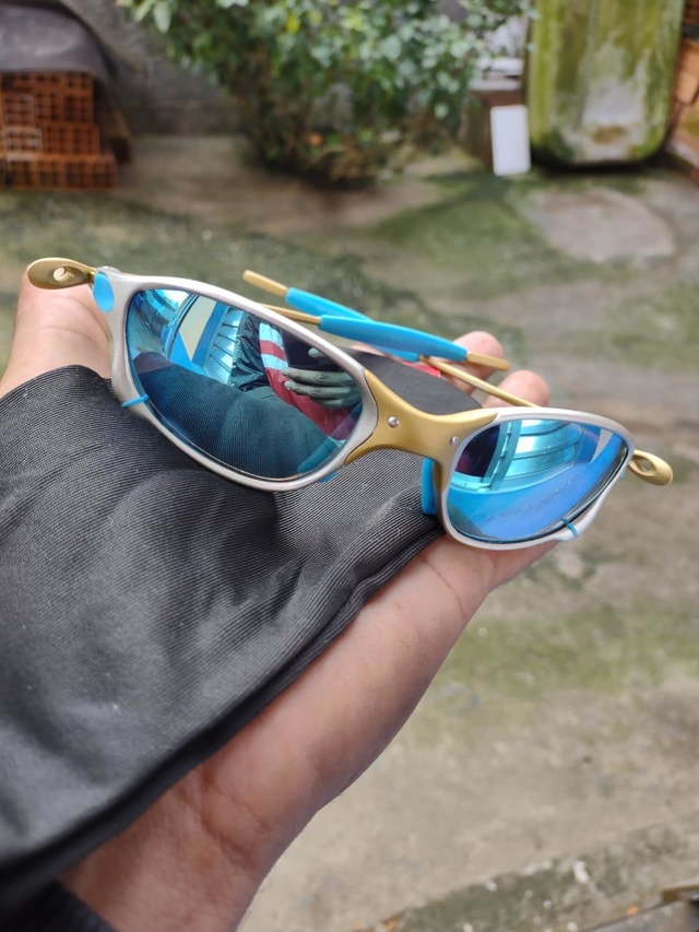Óculos De Sol Oakley Double X 24K Lentes Ice Thug Brilho Reto E Kit  Borrachas Azul Bebe + Brinde