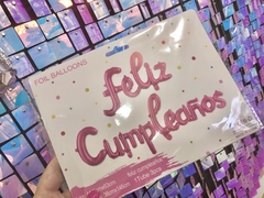 Feliz cumpleaños en globo y letra cursiva - GlobosRosario.com