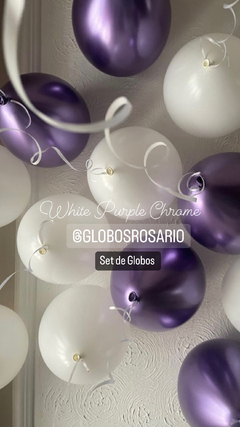 Set de globos White Purple Chrome combinados x 10 unidades