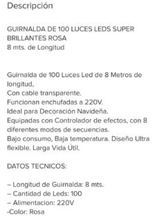 Luz 100 Led Fucsia 8 mts - tienda online