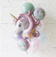 Globo unicornio color rosa con detalles en flores 115cm - comprar online