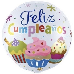 Globo metalizado cupcake Feliz cumpleaños 18"