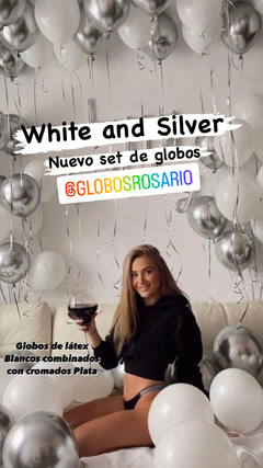 Set de Globos white and Silver 12” x 8 unidades