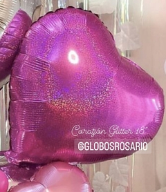 Globo corazón glitter color Fucsia 18"