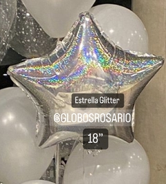 Estrella glitter Plata 18" x unidad - comprar online